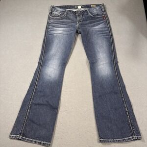 JEANS TWISTED BOOT Womens 31/33 Silver Blue Stretch Distressed Pockets Denim